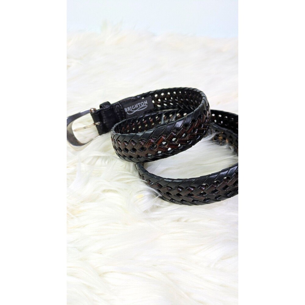 Brighton Black Woven Leather Belt Size 36 Men 1" Buckle Equestrian Classic
